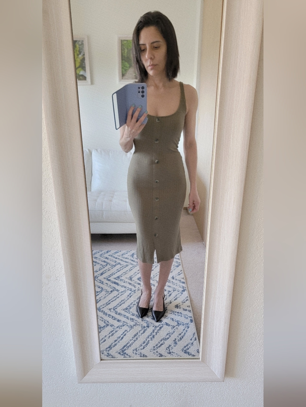 BP Ribbed Button-Front Women’s Skirt in Olive